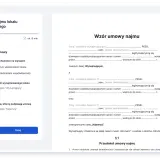 Formularz tworzenia umowy najmu mieszkania. Określanie stron umowy, właściciela i liczby najemców. Różne rodzaje najmu mieszkania.