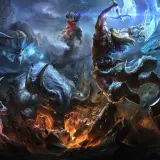 Draven i jego sojusznicy walczą z potężnym bykiem i innymi wrogami w epickiej bitwie.