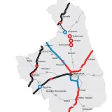Mapa dróg S61 i S8, łączących Grajewo z Augustowem i Białymstokiem, z zaznaczonymi innymi miastami i drogami.