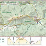 Mapa szlaku **Główny Szlak Beskidzki** przez Połoninę Caryńską i Park Narodowy. Widok na teren górski z zaznaczonymi szlakami i wysokościami.