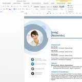 Szablon CV w Wordzie z miejscem na zdjęcie, danymi kontaktowymi, doświadczeniem, edukacją i umiejętnościami.