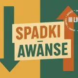 Grafika przedstawia strzałki w górę i w dół, symbolizujące awanse i spadki. Centralnie umieszczony napis "SPADKI AWANSE" oraz "III LIGA" informuje o tym, ile drużyn spada z 1 ligi.