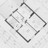 Plan budynku gospodarczego do 35m2: kuchnia, łazienka, salon, sypialnia i taras.