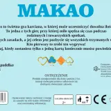 Gra karciana "Makao" dla 2+ graczy, wiek 7+. Zasady proste, cel: pozbyć się kart. Pamiętaj o okrzyku "makao"!