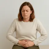 Femme se tenant le ventre, le visage crispé par la douleur. Elle se demande combien de temps dure une infection urinaire sans traitement.
