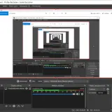 Nagrywanie ekranu w OBS Studio. Widok okna programu z podglądem nagrania, mikserem dźwięku i panelem sterowania.