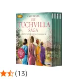 Die komplette "Die Tuchvilla Saga" von Anne Jacobs, eine wahre Begebenheit, als Hörbuch-Box. Vier Frauen blicken auf die Villa.