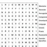 Una sopa de letras con términos cognitivos como "Memoria", "Atención" y "Lenguaje".