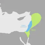 Mapa przedstawia obszar Kanaan, z zaznaczonym tradycyjnym i biblijnym Kanaanem.