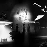 Alieni su Netflix: un'astronave proietta un fascio di luce su un gruppo di persone. La serie "i morti non muoiono" esplora il mistero.