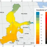 Mapa Bałtyku z kolorami wskazującymi zasolenie wody w promilach.