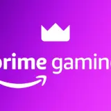 Logo Prime Gaming z koroną i strzałką Amazon na fioletowym tle.