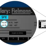 Fragment recepty na okulary Fielmann z wartościami sferycznymi, cylindrycznymi i osiowymi. Widoczna skala Ashworth.