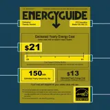 Etykieta EnergyGuide dla zmywarki XYZ Corporation, model G39, X88, Z33. Roczny koszt energii elektrycznej wynosi 21 USD, a roczne zużycie 150 kWh. A+ to ocena efektywności energetycznej.