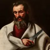 Portret mędrca z brodą, trzymającego nóż. To apostoł utożsamiany z Bartłomiejem, którego męczeństwo wiąże się z obdzarciem ze skóry.