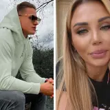 Arsen z Love Island w bluzie z kapturem i jego partnerka.