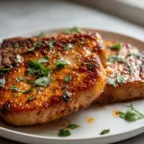 Soczysty schab w airfryer, idealnie przyrumieniony, posypany świeżą natką pietruszki. Pyszne danie gotowe w mgnieniu oka.