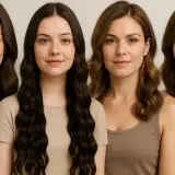 Cuatro mujeres lucen estilos de cabello con ondas surferas, desde castaño oscuro hasta rubio.