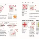Stickmaterial für verschiedene Knoten- und Kreuzstiche: Knötchenstich, Wickelstich, Dänischer Knötchenstich, Baskischer Knötchenstich und Schwertstich.