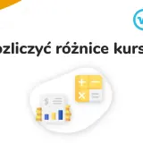 Jak rozliczyć różnice kursowe? Ikony rachunków i kalkulatora sugerują pomoc w finansach.
