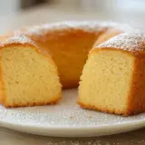 Gâteau moelleux en forme de couronne, saupoudré de sucre glace. Un délicieux dessert sans oeuf, parfait pour toutes les occasions.