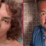 Marcin Prokop z córką, która ma kręcone włosy i patrzy wprost.