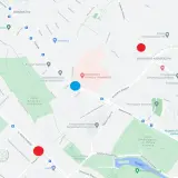 Mapa Szczecina z zaznaczonymi punktami. Jak dojechać do Ogrodu Botanicznego lub Wojewódzkiego? Czerwone i niebieskie kropki wskazują lokalizacje.