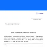 Formularz zgoda na przetwarzanie danych osobowych, zawierający pole na imię i nazwisko, miejscowość i datę, oraz tekst o zgodzie na przetwarzanie danych zgodnie z RODO.