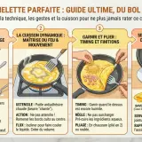 Guide illustré pour une recette d'omelette parfaite : préparation, cuisson, garniture et service. Apprenez les étapes clés pour réussir votre omelette.