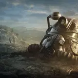 Zbroja z Fallout 76 leży na ziemi, dwójka graczy idzie w oddali. Sprawdź fallout 76 wymagania!