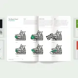 Étude de cas pour créer une marque : un guide de style pour un logo de sanglier, des exemples de logos et des palettes de couleurs.