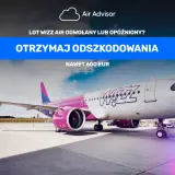 Lot Wizz Air odwołany lub opóźniony? Dowiedz się, jak złożyć wniosek o odszkodowanie Wizzair i otrzymaj nawet 600 EUR. Samolot na płycie lotniska.