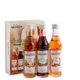 Zestaw syropów Monin do herbaty: Pumpkin Spice, Spiced Red Berries i Winter Spice. Idealne na chłodne dni.