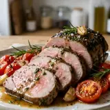 Un rôti de veau tendre, tranché et nappé d'une sauce savoureuse, accompagné de tomates cerises rôties et d'ail. Une délicieuse veau recette italienne.