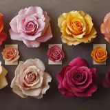 Dix roses de différentes couleurs, certaines avec des gouttes d'eau, évoquent la signification des nombres de roses.