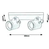 Rysunek techniczny kinkietu zewnętrznego z podanymi wymiarami: 300mm szerokości, 100mm wysokości i 160mm głębokości.