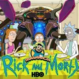 Rodzina Smithów przy stole, a za nimi potworne istoty z kosmosu. Rick Sanchez i Morty Smith w centrum, jak zawsze w centrum kosmicznych przygód.