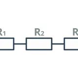 Schemat obwodu elektrycznego z trzema rezystorami R1, R2, R3 połączonymi szeregowo.