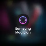 Ikona aplikacji Samsung Magician z neonowym okręgiem i nazwą programu.