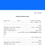 Umowa użyczenia lokalu, dokument do wypełnienia, zawiera pola na dane stron, datę i miejsce zawarcia umowy.
