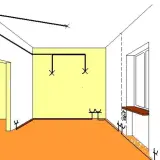 Schemat pokoju z zaznaczonymi punktami instalacji elektrycznej, sugerujący samodzielny montaż instalacji elektrycznej.