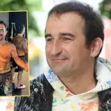Michał Koterski w siłowni i na zewnątrz.