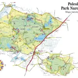 Mapa turystyczna Poleskiego Parku Narodowego z zaznaczonymi szlakami, jeziorami i miejscowościami. Idealna do planowania wycieczki z psem po Polesiu.