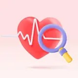 Cuore rosso con elettrocardiogramma e lente d'ingrandimento, simbolo di ricerca per il bisoprololo e ansia.