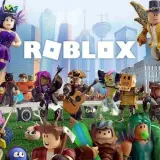 Mnóstwo postaci z fajnych gier na Roblox, w tym latająca wróżka, muzykanci i dostawca pizzy, na tle miasta.