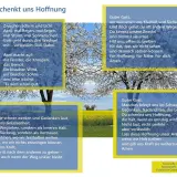 Blühende Bäume im April, dazu Texte über Hoffnung und Vertrauen. Ein evangelischer Text zum Thema evangelisch fasten.