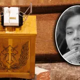 Wspomnienie Patrycji Widery. Na zdjęciu portret z kwiatami i drewniany klęcznik z krzyżem.