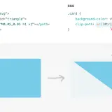 Przykład użycia `css clip-path` do stworzenia trójkątnego kształtu z prostokąta, dzięki definicji w SVG.