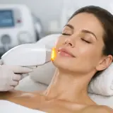 En kvinna får en ansiktsbehandling med en ipl laser.
