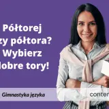 Uśmiechnięta dziennikarka z mikrofonem. Półtorej roku czy półtora? Wybierz dobre tory! Gimnastyka języka.